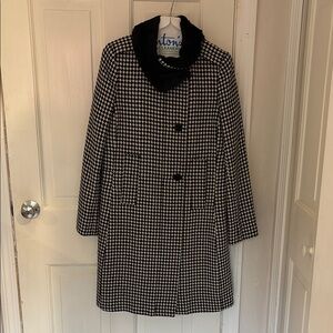 Talbots Houndstooth Trench Coat with Black Collar